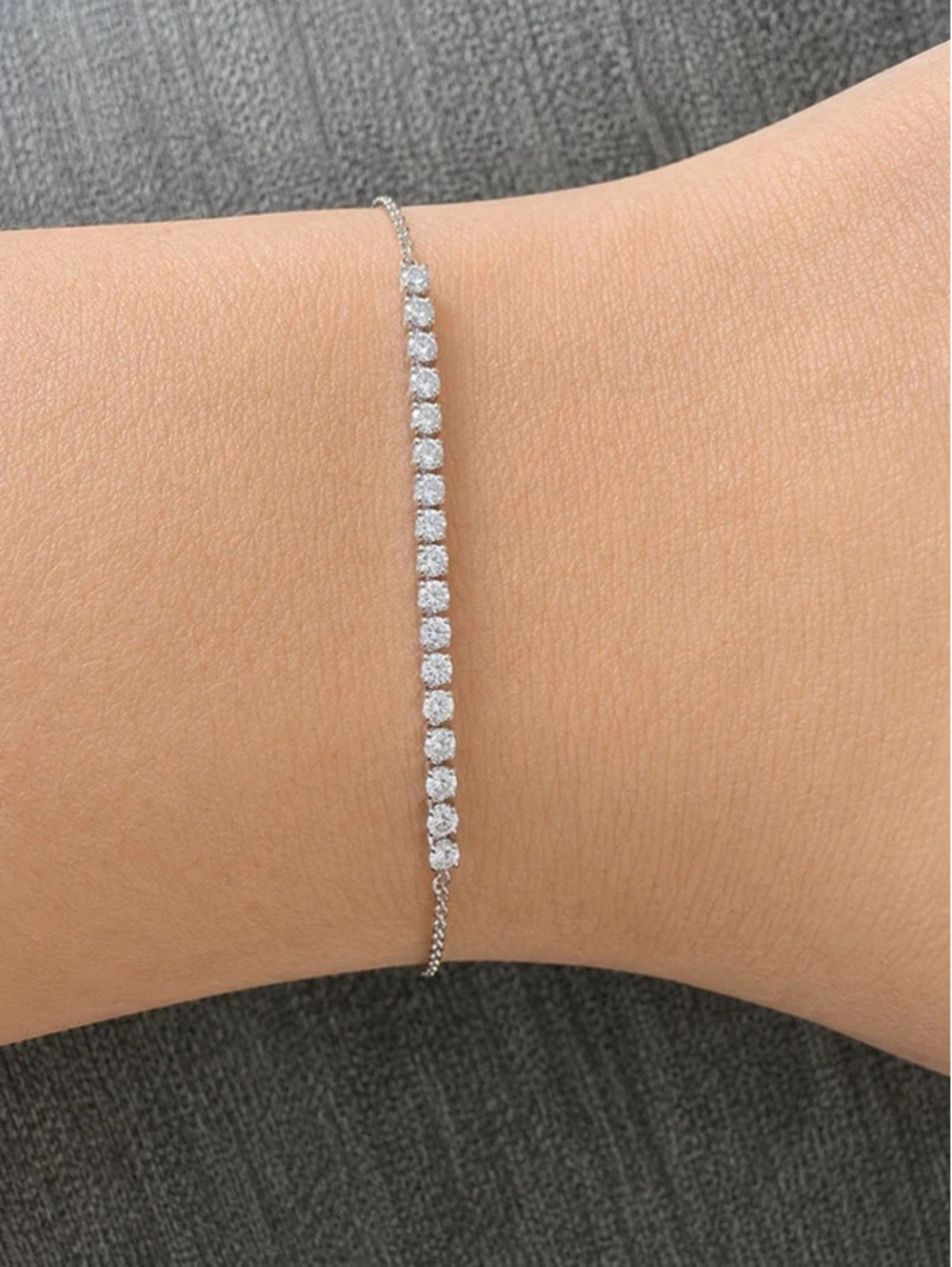 Silver Tone Tennis Bracelet with Clear Cubic Zirconia Stones, Adjustable Chain,